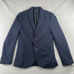 Zara Man Essentials Navy Blue Textured Slim Fit Blazer Jacket Sports Coat Mens L